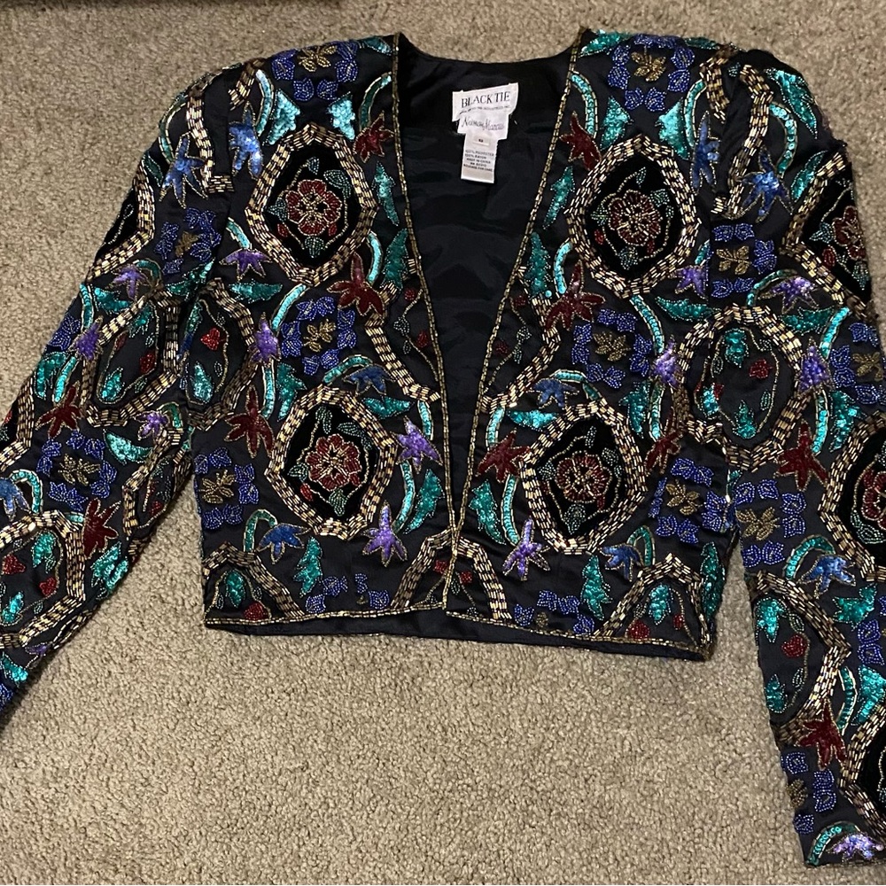 Women's Black Tie by Neiman Marcus One Of A Kind Multicolor Embroidered Jacket